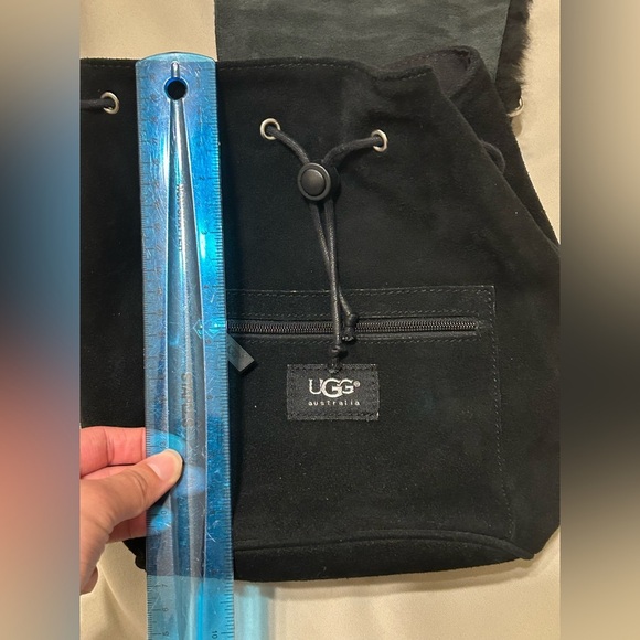 UGG Australia Black Suede Shearling Mini Drawstring Backpack - Picture 10 of 13